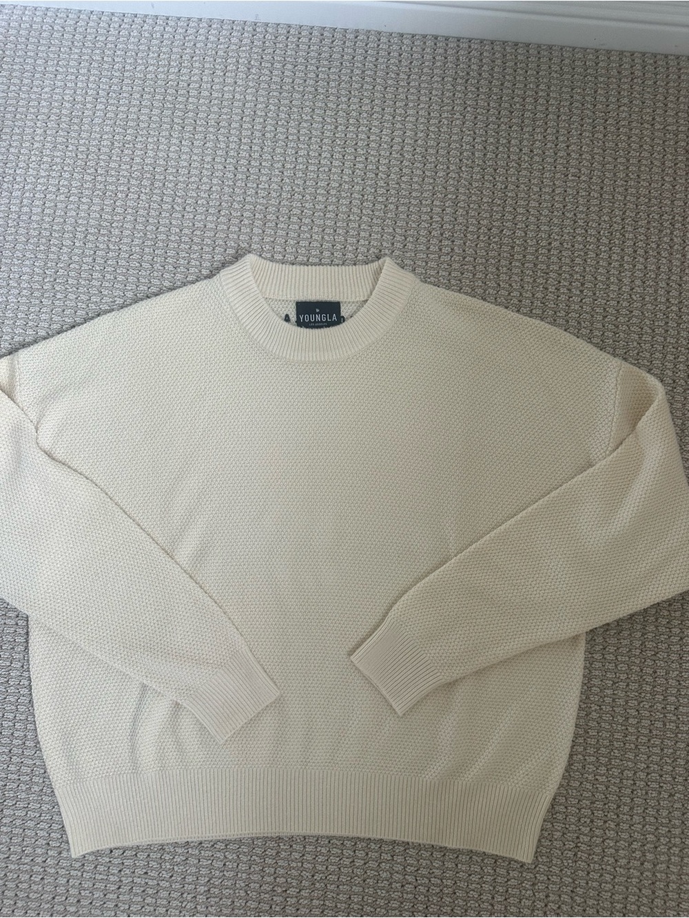 YoungLA Men's Neutral Cream Textured Crewneck Sweater